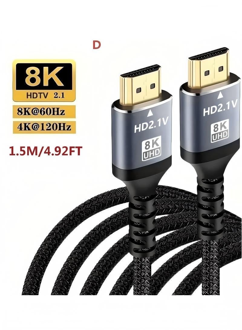 8K HDMI 2.1 Cable 1.5M, High Speed HDMI Cord 48Gbps 8K@60Hz, 4K@240Hz/144Hz/120Hz, Support eARC/Dolby/HDR10+/HDCP 2.2 & 2.3, Compatible with PS5/Xbox Series X/Samsung/LG 8K TV/Home Theater - Image 1